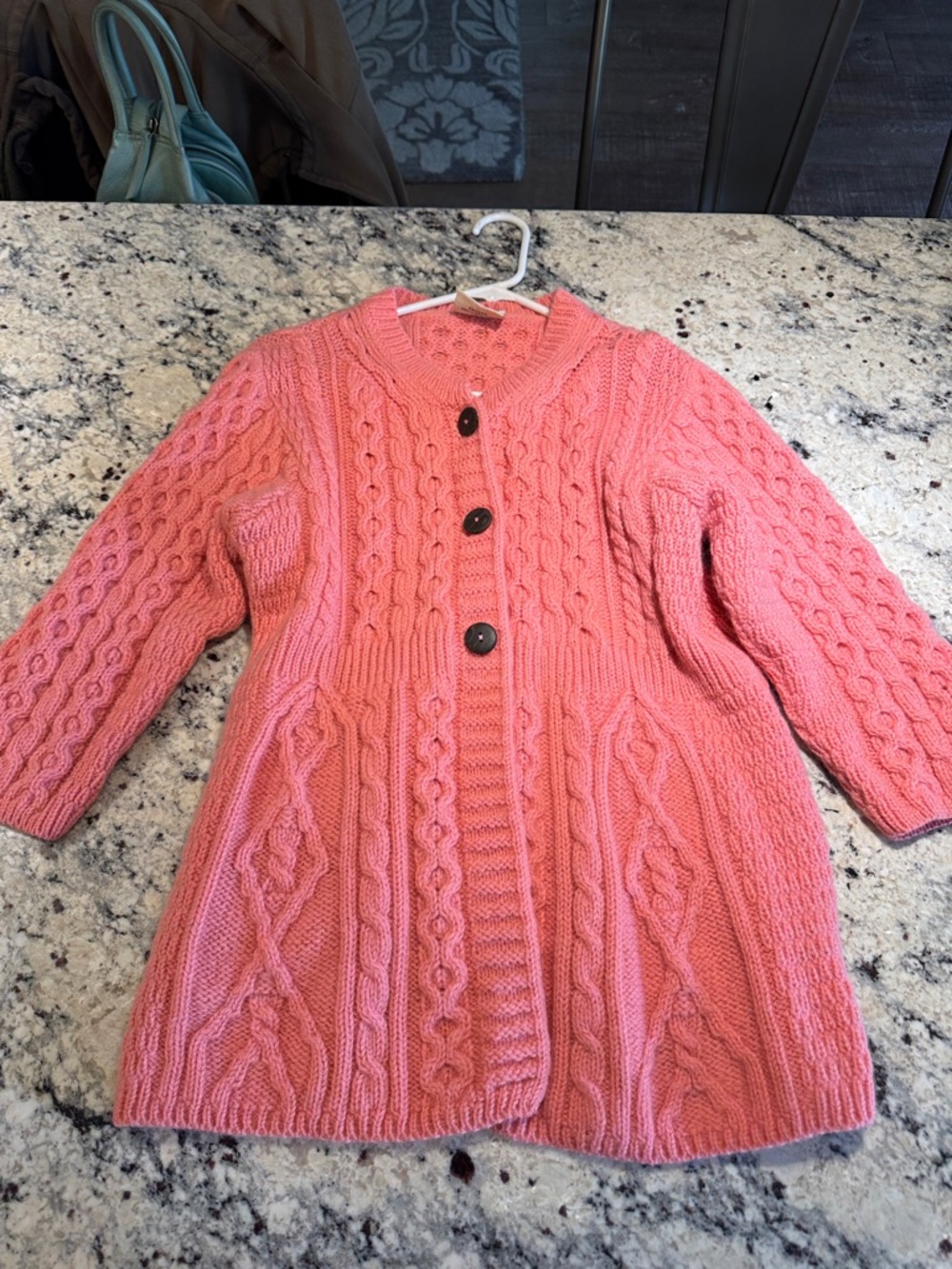 Women's Irish Wool Pink Honeycomb Knit Button-Front Sweater